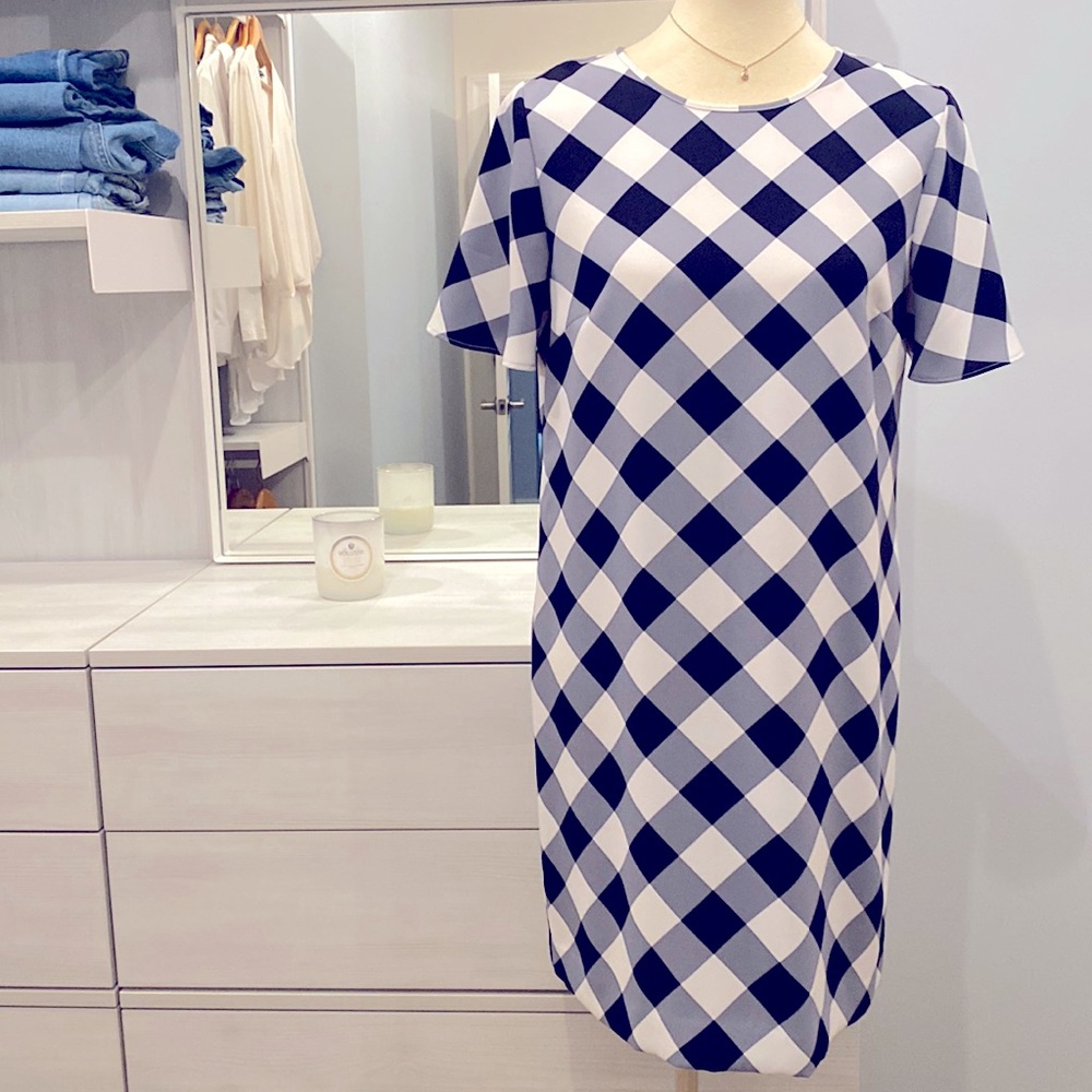 Ann Taylor Blue Gingham Dress Size 6 EUC